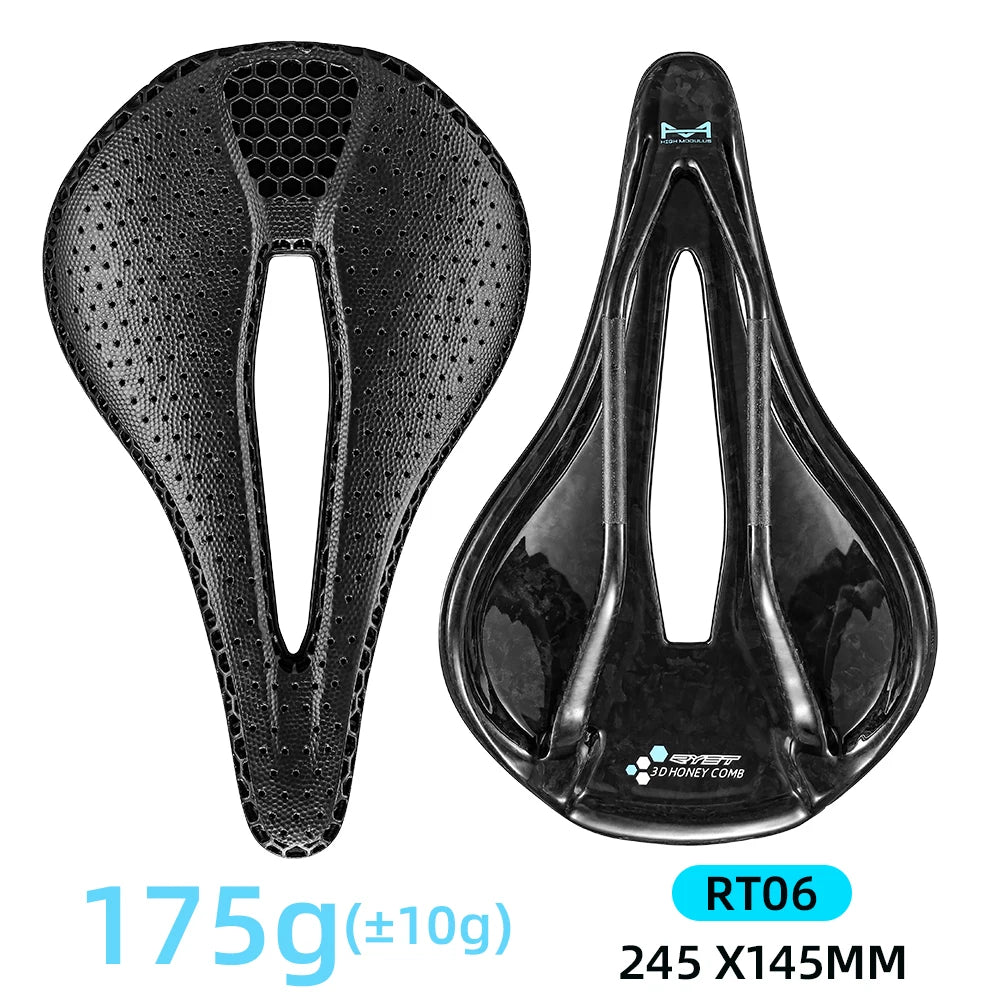 RYET Ultra Full Carbon 3D Printed Bike Saddle — 145mm Lightweight MTB Seat with High Modulus Carbon Fiber Base
