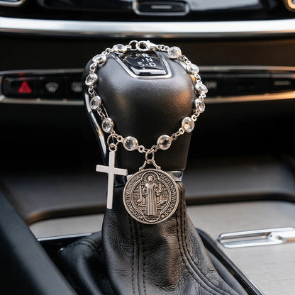Catholic Rosary Car Pendant - St. Benedict Medal and Cross Religious Auto Interior Accessory