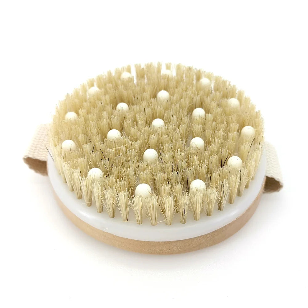2-in-1 Natural Bristle Body Brush – Dry Skin Exfoliator & Anti-Cellulite Massager for Blood Circulation