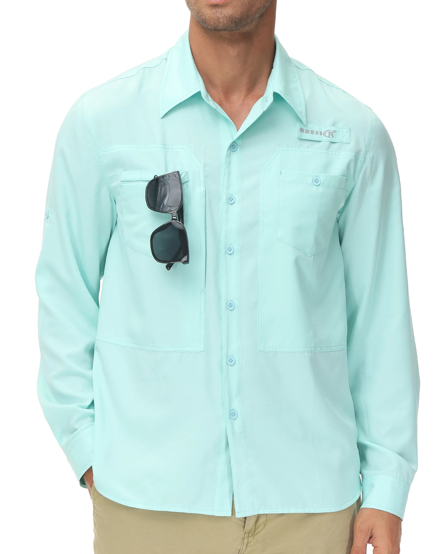 Men's UPF 50+ Long Sleeve Fishing Shirt – Sun Protection Breathable Hiking & Work Shirt with Zipper Pocket