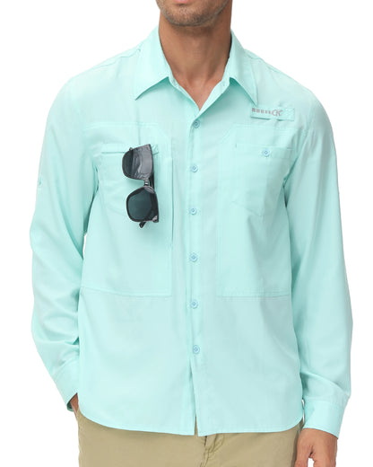 Men's UPF 50+ Long Sleeve Fishing Shirt – Sun Protection Breathable Hiking & Work Shirt with Zipper Pocket