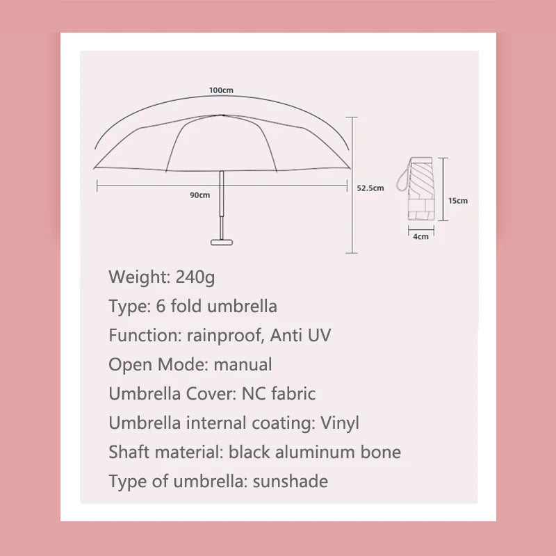 Compact 6-Folding Mini Sun Umbrella: Portable UV-Blocking Rain & Sunshade for Travel