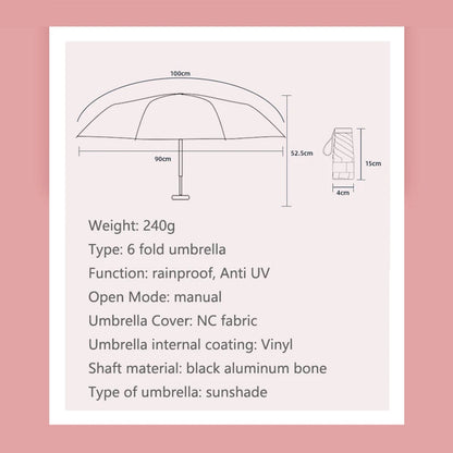 Compact 6-Folding Mini Sun Umbrella: Portable UV-Blocking Rain & Sunshade for Travel