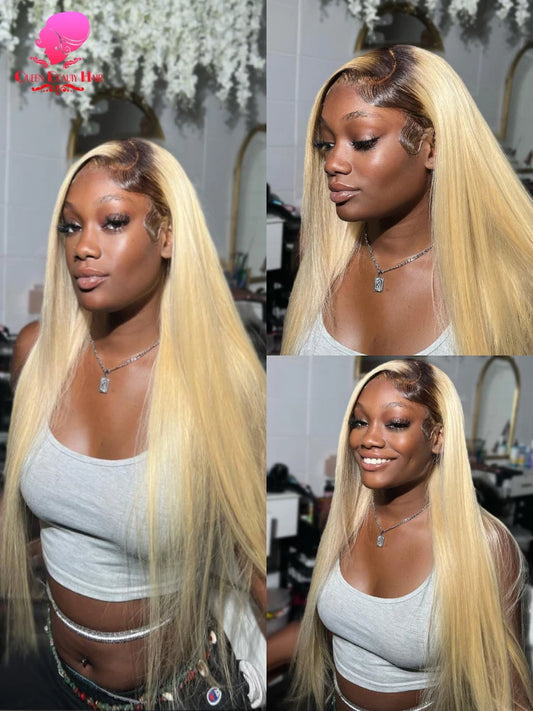 13x6 Lace Frontal Human Hair Wig - Ombre Blonde 1B 613 Pre-Plucked Lace Front Wig for Women