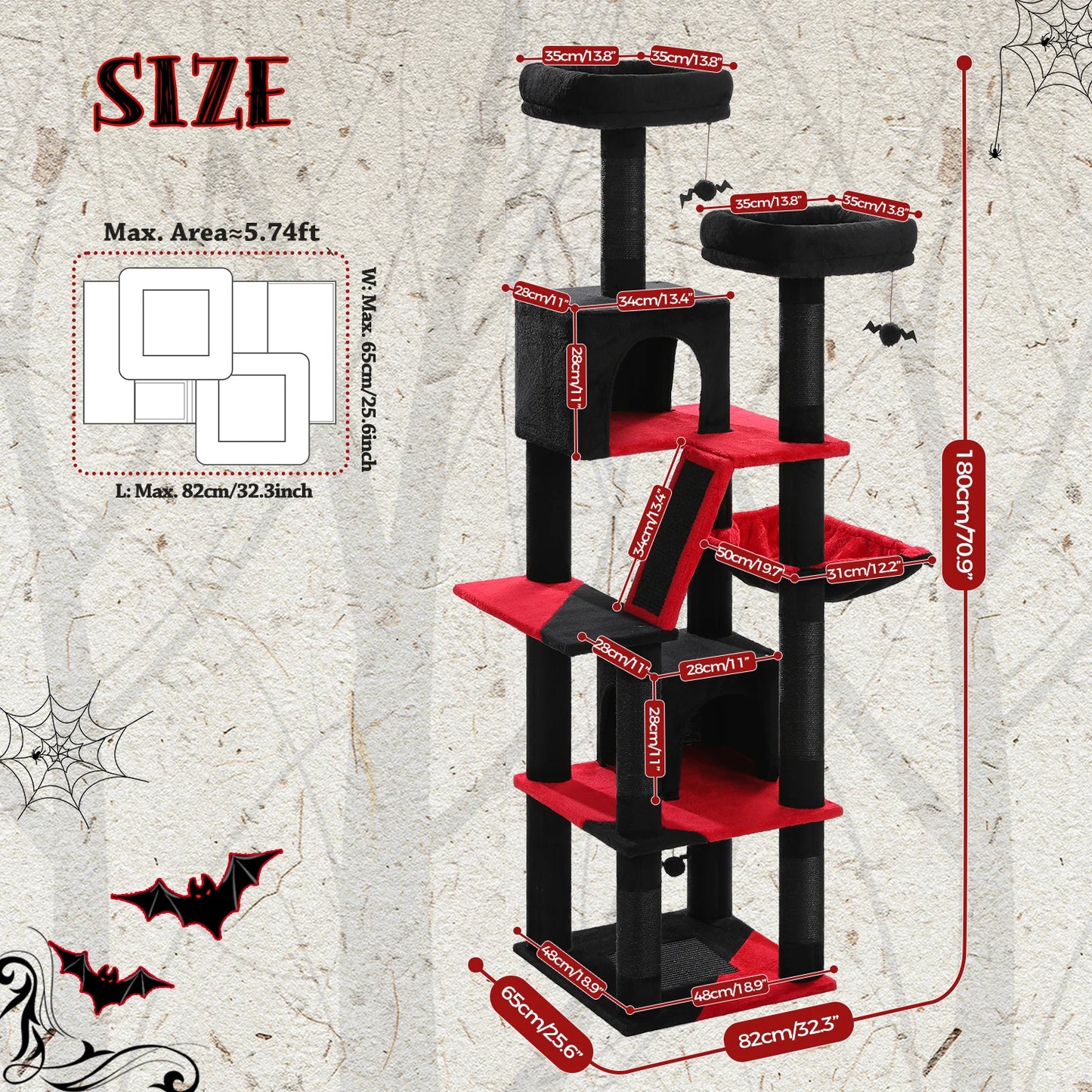 Large Cat Tree Tower – Multi-Level Plush Indoor Cat Condo with Scratching Posts, Boards, Perches & Caves