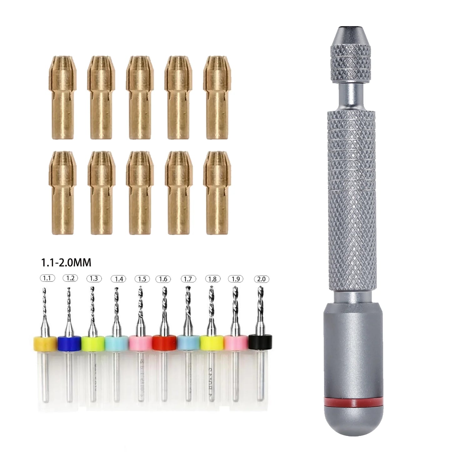 11/21-Piece Needle Vise Set – Hand Twist Drill with Double Bearing and Interchangeable Rotary Bits of Various Sizes