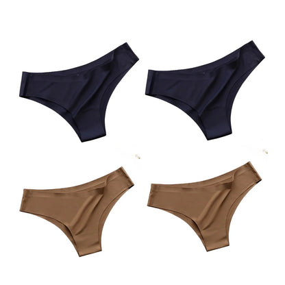 4PCS Seamless Ice Silk G-String Panties for Women – Low Waist, Soft Ultra-Thin Sexy Underwear Briefs