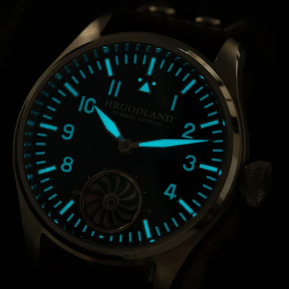Hruodland 43MM Pilot Men’s Manual Mechanical Watch — Sapphire Crystal, BGW-9 Night Light, Turbine Design, Waterproof 5Bar