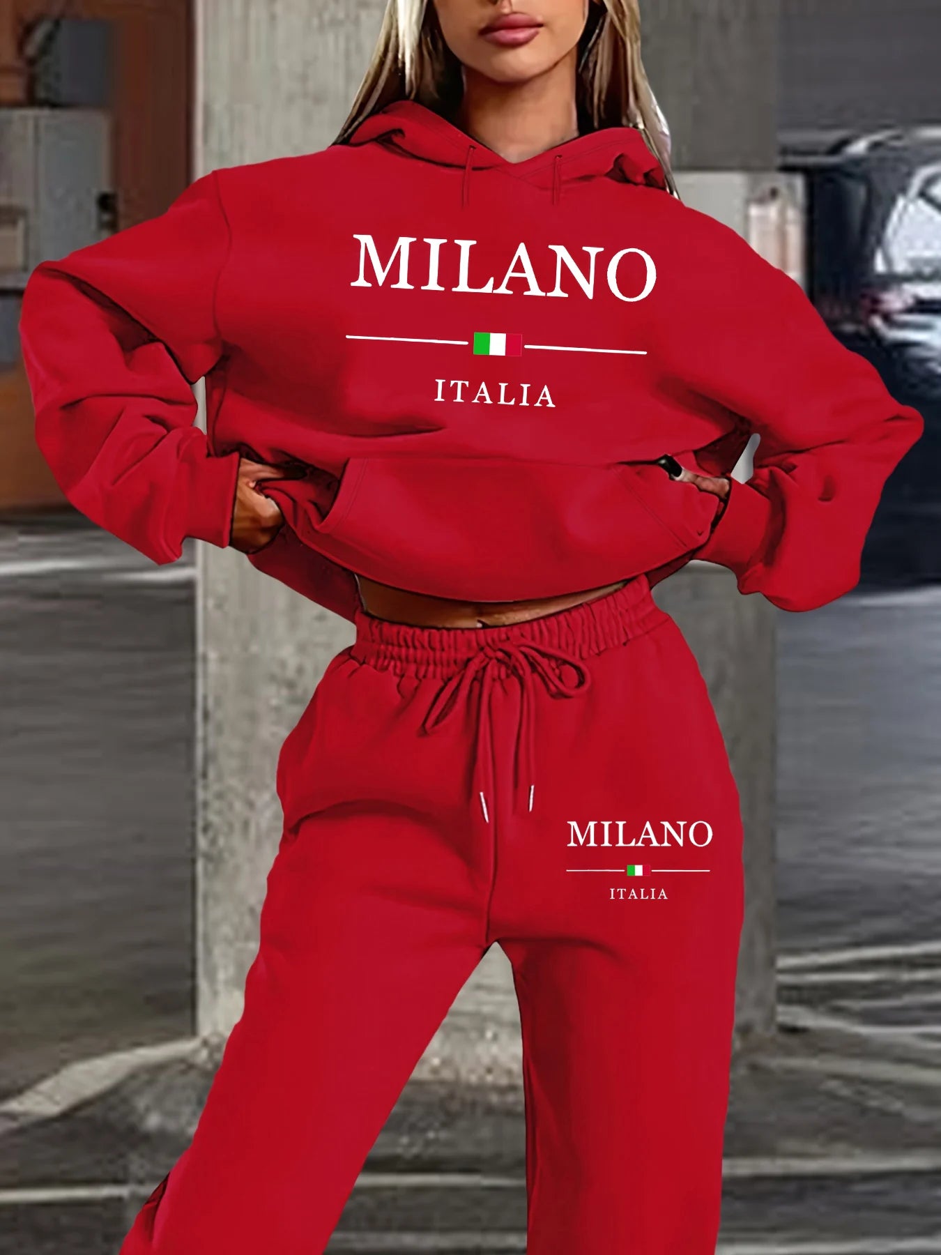 Women's Milano Italia 2-Piece Winter Set - Plush Warm Hooded Sweatshirt & Sports Pants Outfit
