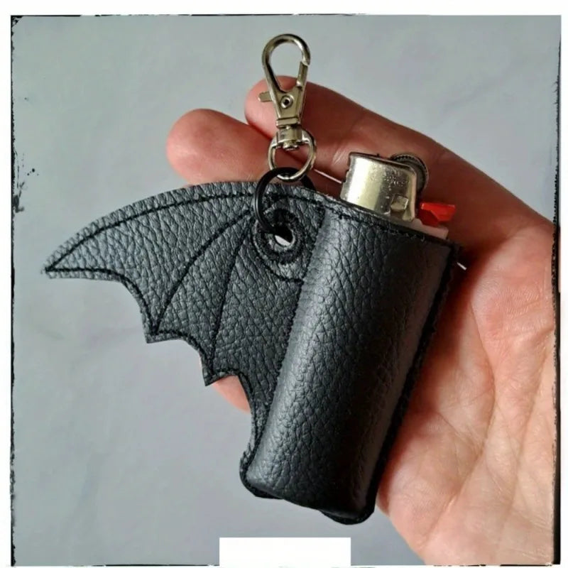 Bat Lip Balm Holder Keychain - PU Leather Wing Design Punk Style Accessory