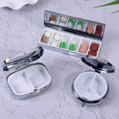 Portable Metal Pill Box - Travel Medicine Organizer with Pill Splitter & Compact Storage Case