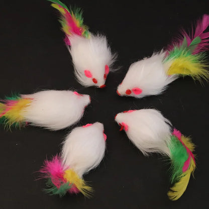 Interactive Cat Toy – Soft Fleece Mouse & Colorful Feather Training Toy for Kittens and Cats