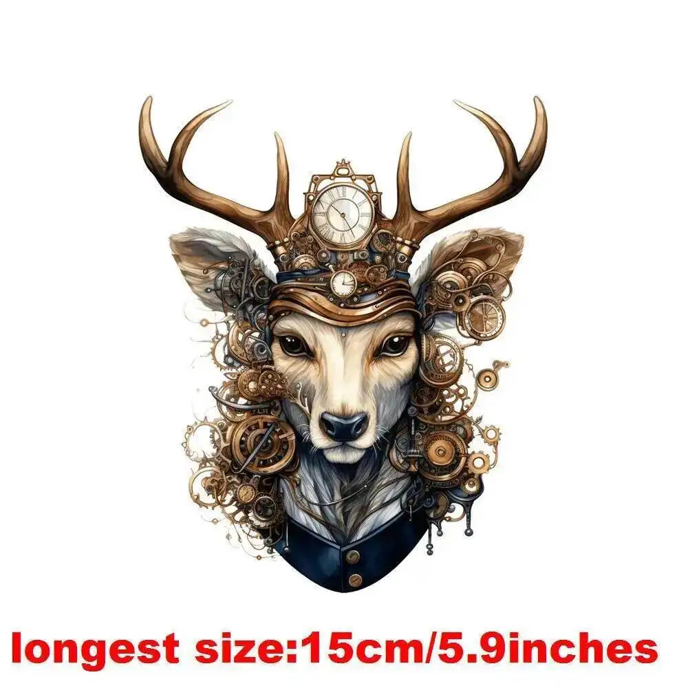 15cm Kids Steampunk Lion Iron-On Patch – Animal Heat Transfer Sticker for DIY Clothing, Apparel & Fabric Decoration Print
