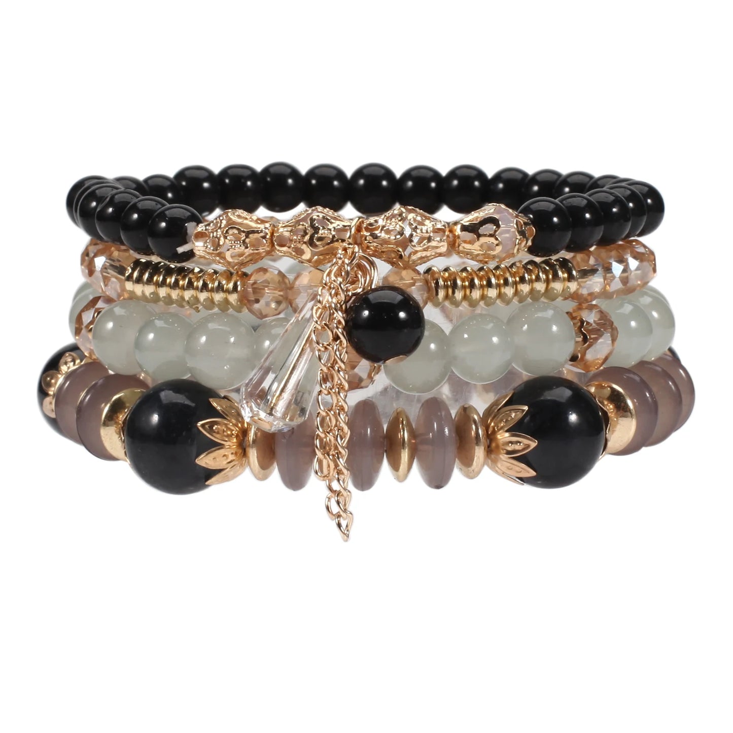 Bohemian Stackable Bead Bracelets - Multilayer Charm Stretch Bangles for Women