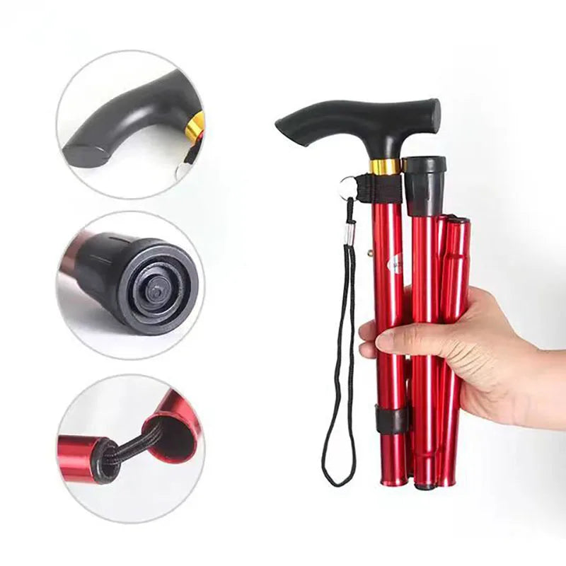 Outdoor Mountaineering Trekking Poles — 5-Section Telescopic Aluminum Alloy Folding Cane for Hiking & Climbing