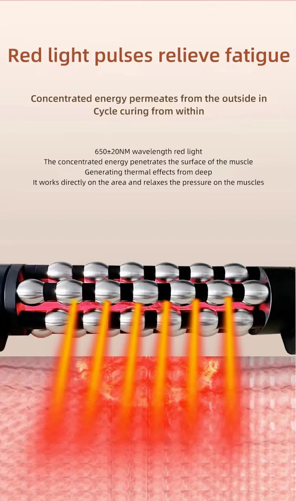 36W Red Light Heated Massage Device - 360° Rotating Roll Massager for Body & Anti-Cellulite Treatment