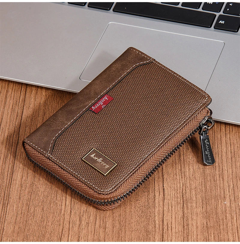 Baellerry RFID Short Men’s Wallet — Luxury Zipper Card Holder with Coin Pocket & Photo Slots