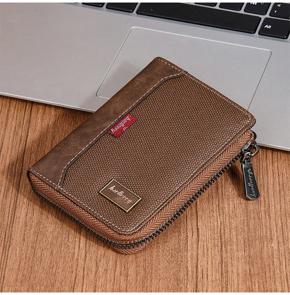 Baellerry RFID Short Men’s Wallet — Luxury Zipper Card Holder with Coin Pocket & Photo Slots