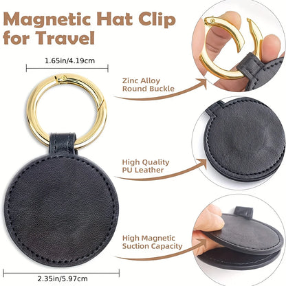 Magnetic PU Leather Hat Clip Holder for Bags, Backpacks & Luggage – Travel Hat Keeper Accessory Clip Organizer