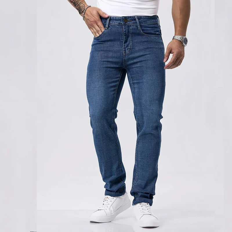 Men's Stretch Straight Leg Business Jeans – Classic Casual Denim Pants