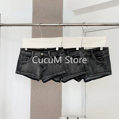 Summer Women’s Y2K Streetwear Gyaru Harajuku Vintage Low Rise 2000s Denim Jean Shorts Hot Pants