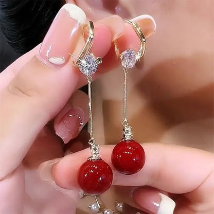 French Retro Drop Earrings – Glazed Semi-Circular Zircon Inlaid Luxury Earrings for Women, Perfect Party Jewelry