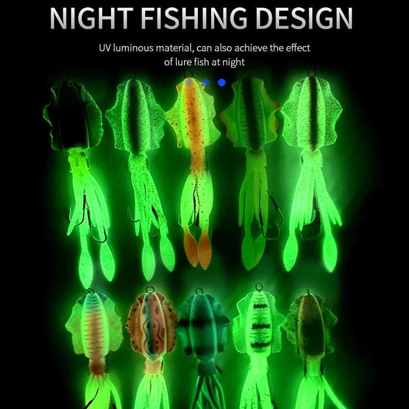 TEASER Silicone Fishing Lure - Luminous Octopus Squid Soft Bait Wobbler Jig for Sea Fishing