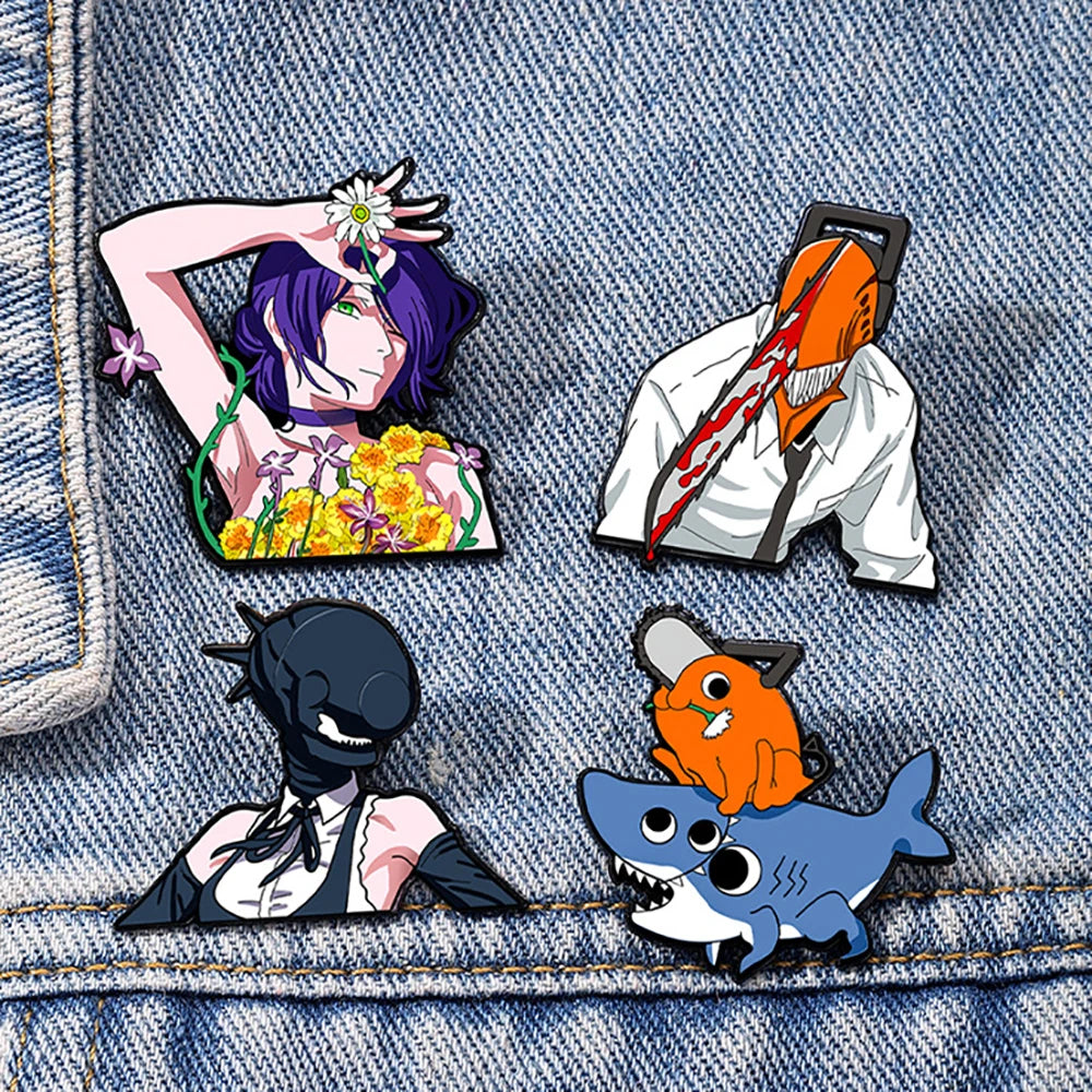 Chainsaw Man Reze Arc Brooch Set - 4pcs Anime Cosplay Metal Pins & Bag Accessories