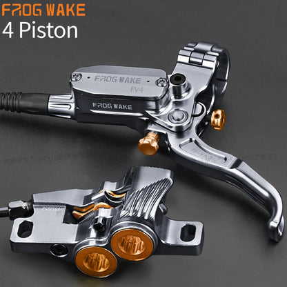 Frog Wake FV4 Mountain Bike Hydraulic Disc Brake Kit – 180mm Rotors, Aluminum 4-Piston Calipers & Levers for MTB