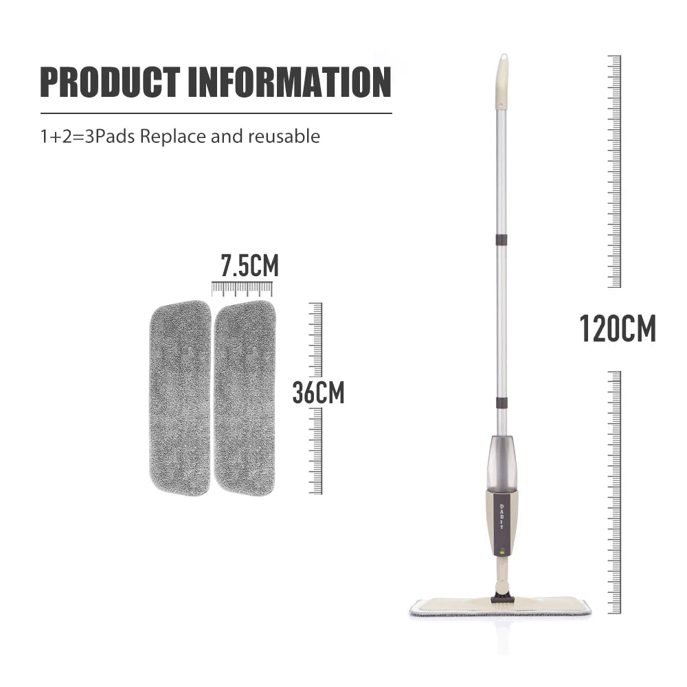 Spray Mop Broom Set — Magic Flat Mop with Rotating Head, Reusable Microfiber Pads for Home Floor Cleaning