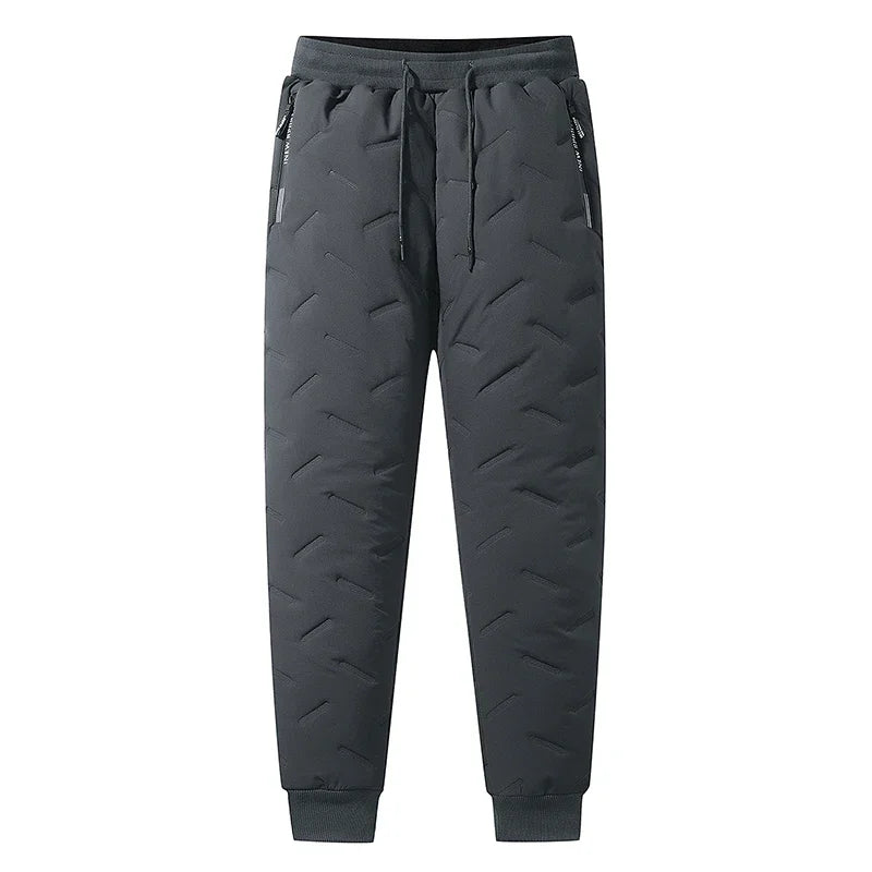 Men’s Winter Down Cotton Pants — Waterproof Thickened Wool Jogger with Zipper Pockets, Warm Outdoor Ski Pants, 7XL