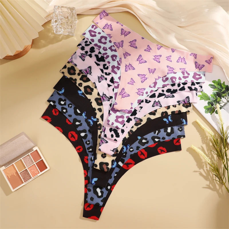 FINETOO 4Pcs Women’s Seamless Thong Underwear - Ultra Soft Leopard Print G-String Lingerie with Stretch Comfort Fit