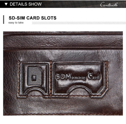 CONTACT'S Men’s Genuine Leather Clutch Wallet – Long Vintage Wallet with Card Holder, Zipper Coin Purse & Money Bag