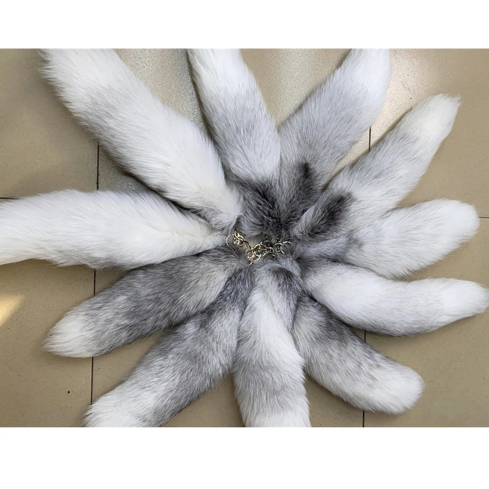 Natural Fox Fur Tail Keychain – 40cm Furry Racoon Bag Charm & Fluffy Keyring Accessory for Women