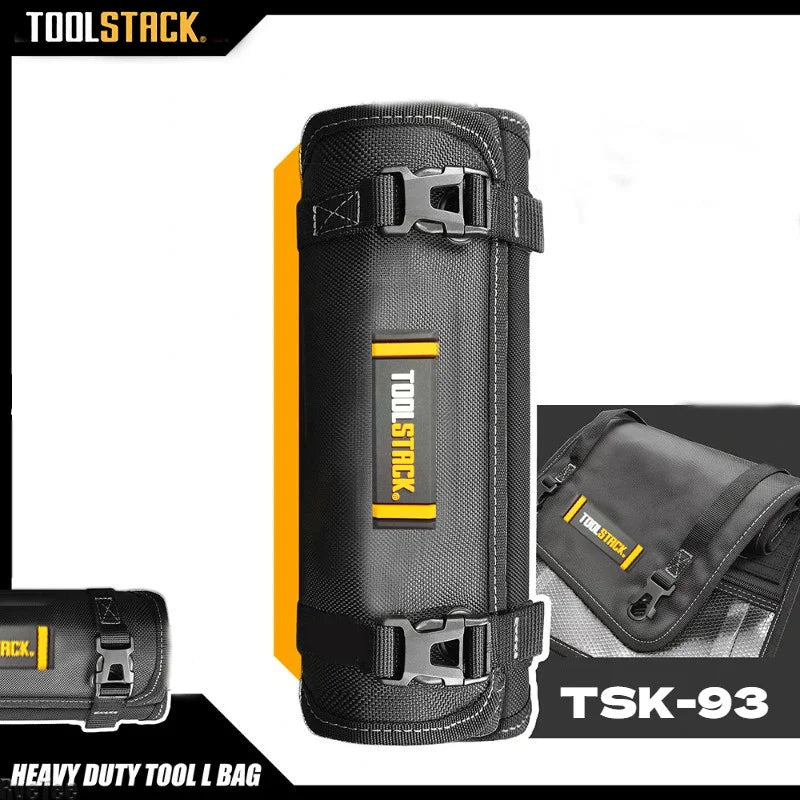 Toolstack Roll-Up Canvas Tool Bag - 4-Zipper Pocket Organizer with Hanging Strap for Hand Tools