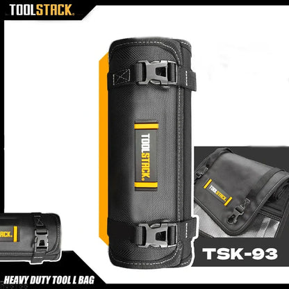 Toolstack Roll-Up Canvas Tool Bag - 4-Zipper Pocket Organizer with Hanging Strap for Hand Tools