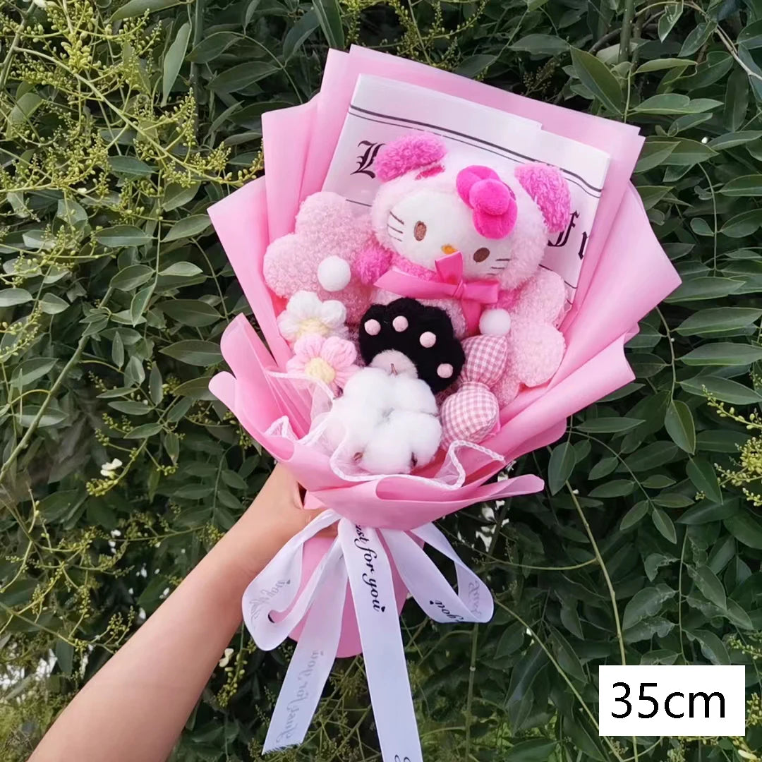 Hello Kitty Plush Bouquet — Anime Rose Soap Flowers for Wedding & Home Decor