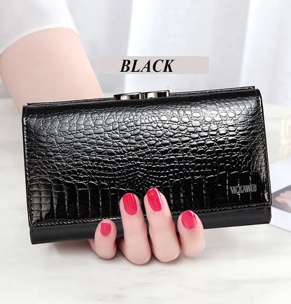 Women’s Genuine Leather Short Wallet – Fashion Alligator Hasp & Zipper Coin Purse AE2155