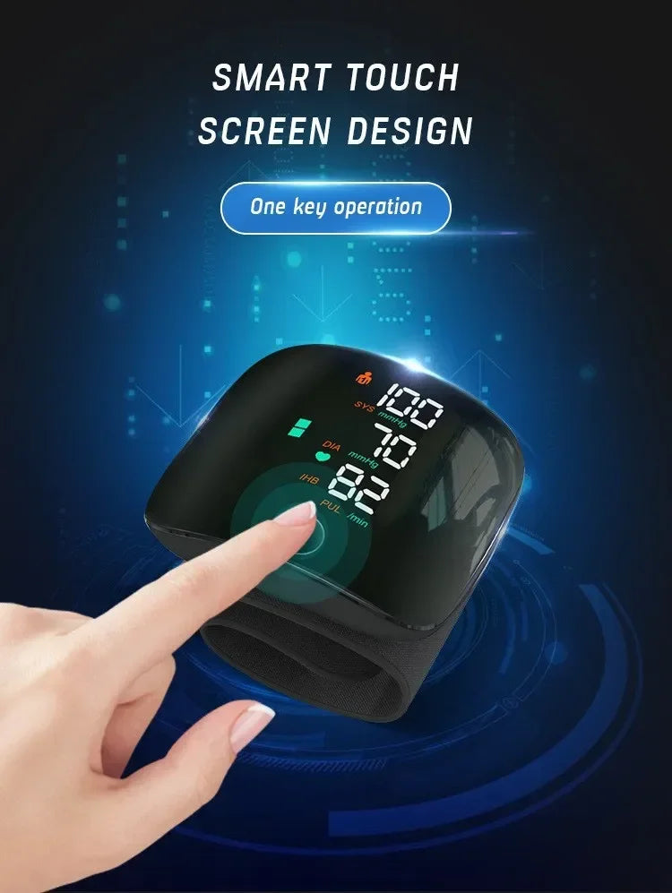 LED Rechargeable Wrist Blood Pressure Monitor – English, Russian, Portuguese, Spanish Voice Broadcast Tonometer