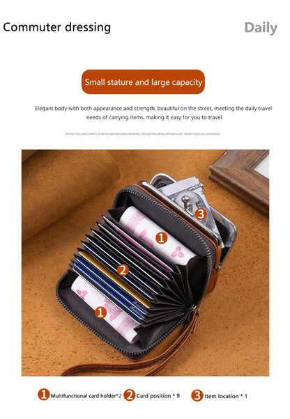 Women’s Fashion Minimalist Wrist Strap Wallet – Retro Short Zero Wallet with Large Capacity, Multi-Card Pockets & Money Clip