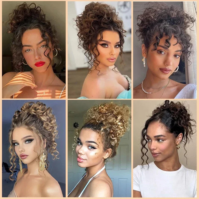 Synthetic Messy Curly Hair Bun – Short Loose Wave Updo Ponytail, Blonde Chignon Hairpiece, Heat-Resistant Extensions for Women