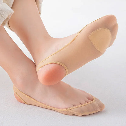 3 Pairs Women's Invisible Non-Slip Boat Socks – Ice Silk, Half-Palm, High Heel Liner Socks for Summer
