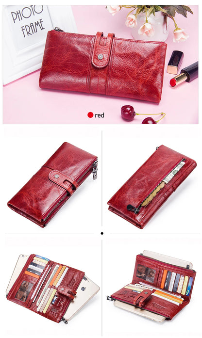 CONTACT'S Men’s Genuine Leather Clutch Wallet – Long Vintage Wallet with Card Holder, Zipper Coin Purse & Money Bag