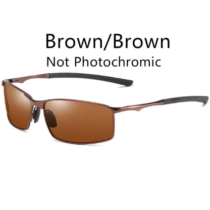 Photochromic Men’s Polarized Sunglasses – Metal Square Frame, UV400 Driving & Outdoor Sports Cycling Glasses