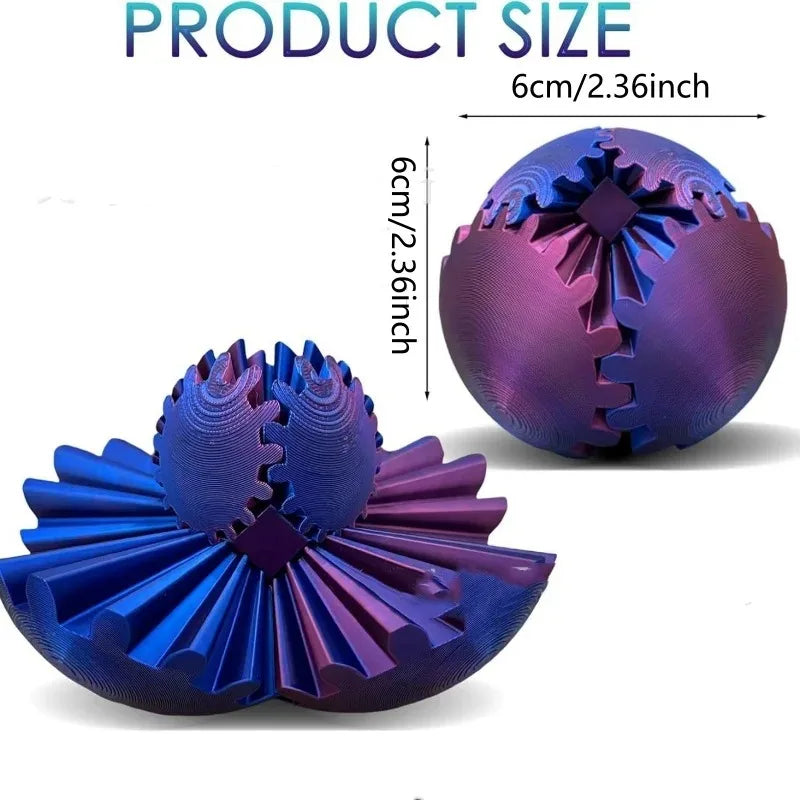 3D Printed Gear Ball Fidget Toy - Spinning Stress Relief Desk Toy for Kids & Adults