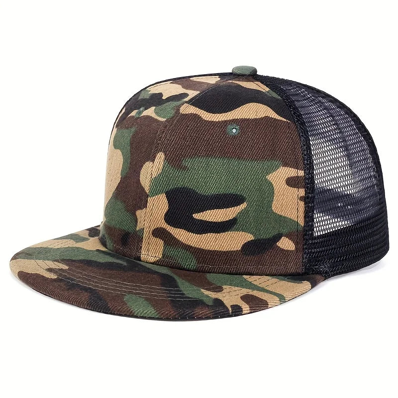 Fashion Mesh Baseball Cap – Camouflage Solid Color Snapback Trucker Hat for Outdoor Sports