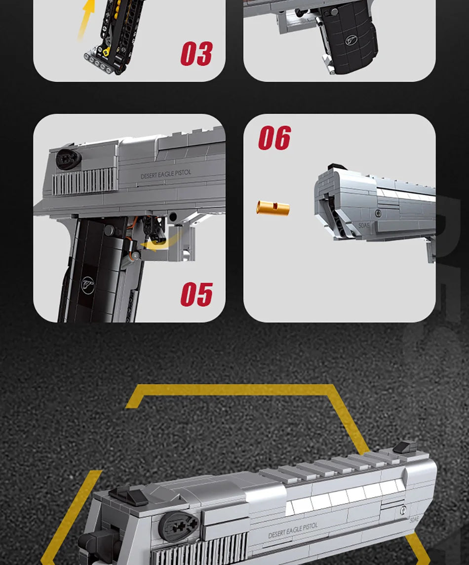 795pcs Desert Eagle Handgun Building Block Set – Military MOC Pistol Toy for Kids & Adults