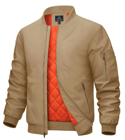MAGCOMSEN Men’s Aviator Bomber Jacket - Warm Windproof Fall & Winter Casual Coat with Orange Lining