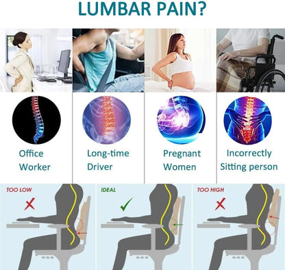 Non-Slip Memory Foam Lumbar Support Pillow – Back Pain Relief Cushion for Car, Office & Home Seat Comfort Waist Support Pillow