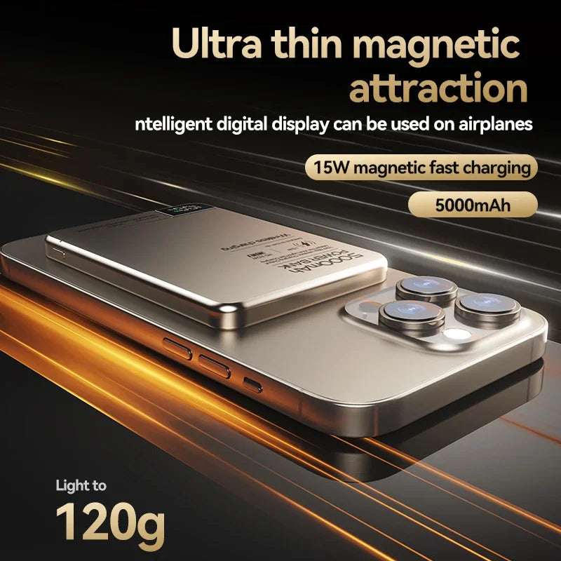 Xiaomi Ultra Slim 5000mAh Wireless Power Bank - MagSafe Fast Charging, High Capacity External Battery for iPhone 15/14/13/12
